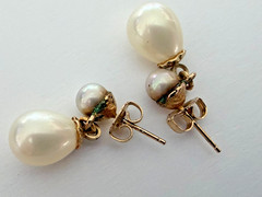 Vintage Cultured Pearl Double Drop Dangle Earrings Gold Filled Post 1940s Pair