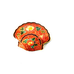 Vintage Cloisonne Floral Butterfly Enamel Buckle Seashell Shape