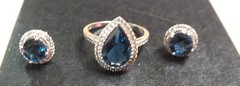 Gorgeous Vintage Sterling Silver London Blue Topaz Set: Ring and Earrings