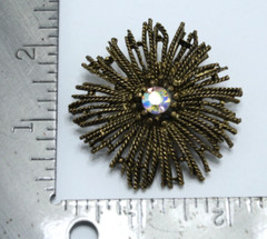 Vintage Starburst Aurora Borealis Rhinestone Twisted Rope Brooch Sunburst Pin