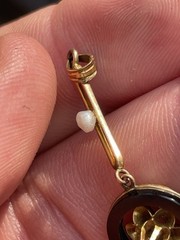 Antique Solid 10K Yellow Gold Diamond Pearl Lavalier Pendant Necklace! 1.1GR!