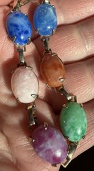 Vintage Link Bracelet Multicolor Stones Prong Set Open Back Small