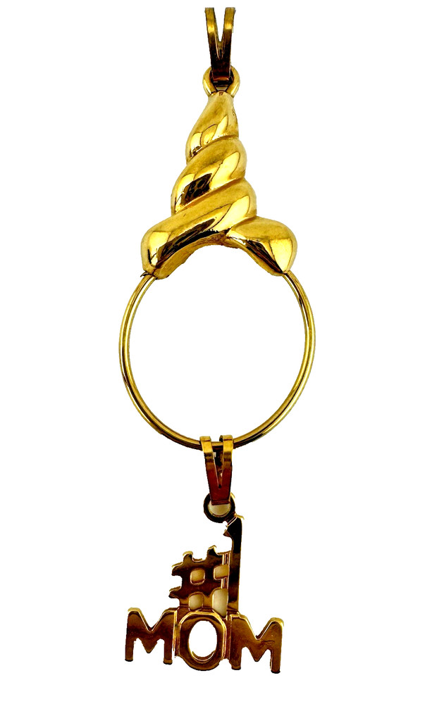 Vintage MONET Gold Tone Charm Holder Pendant With Mom Charm Both Signed