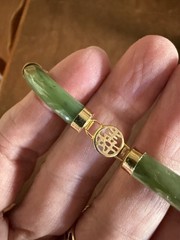 Vintage Chinese Green Nephrite Jade Good Luck Bracelet & Drop Earring Set 7.5” L