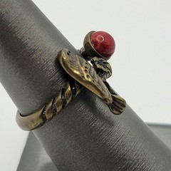 Southwestern Brass Bypass Ring Bird Flower Red Stone Dyed Howlite Size 6 3/4