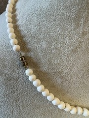 Vintage 18” Bone Wood Disc Horn Glass Beaded Artistic Necklace Cream Black
