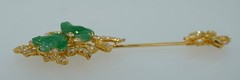 18K Diamond & Hand Carved Jade Frog Jabot Pin Brooch