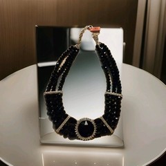 🔥Very Classy 🔥TripleBlackGlassBead Strand W/ 🔥Gorgeous Centerpiece🔥