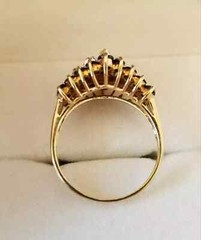 Art Deco Style Marquise Sapphire & Lab Created Diamond 14K Yellow Gold FN Ring
