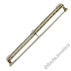 Antique Edwardian Platinum Top 14k Yellow Gold Diamond Filigree Bar Pin Brooch