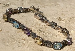 ✨💐🛍️Vintage 925 STERLING SILVER COLORFUL Multi GEMSTONE 💎 MARCASITE Bracelet✨