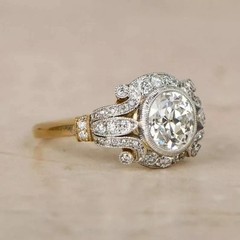 Art Deco Style Lab Created Diamond Birthday Anniversary 14K Yellow Gold FN Ring