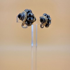 Vintage Earrings Curved Huggie Silver Gold Tone 1990s Runway Etruscan Style