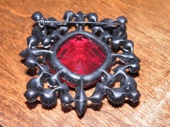 Vintage Large Red & Pink Square Rhinestone Brooch 2″ Wide 2″ High Claudette