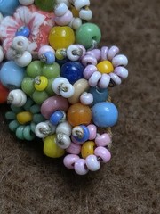 Vintage Seed Bead Flower Brooch C Clasp Fabric Back Pin Artisan MCM