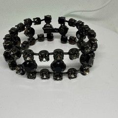 Vtg Wavy Black Crystal and Rhinstones Victorian Bracelet. 1”x7”. See pics.