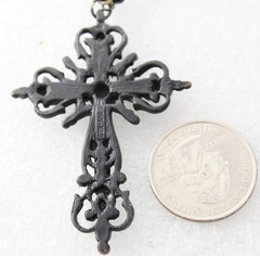 BEN-AMUN Signed AB Crystals Gun Metal Cross Pendant Necklace Choker 14.5″
