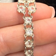 Vintage Rhinestone Tennis Bracelet Open Bezel Pale Blue 6.5” READ