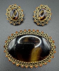 Vintage European Glass Rhinestone Brooch Pin Clip Earrings Glass AS IS READ