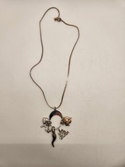 Vintage 925 Chain w/Charm Holder Pendant an 925 Charms Horn, Leaf, Cross Heart