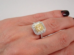 2Ct Cushion Lab-Created Yellow Citrine Halo Engagement Ring 14K White Gold Over