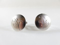 Medici Sterling Silver Floral Motif Cufflink Set Round Button Style
