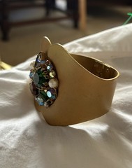 Vintage Huge Juliana? Clamper Cuff Prong Set Stones Bracelet 3” Wide Estate