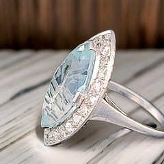 Vintage Platinum Engagement Ring 5.50ct.Natural Sky Blue Marquise Aquamarine