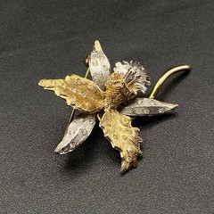 Vintage European Lily Flower 800 Continental Silver Rhinestones Pin Brooch