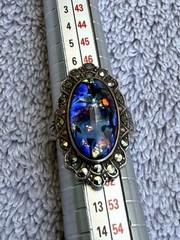 Vintage Uncas Designer Sterling Silver Opal Marcasite Art Deco Cocktail Ring5.25