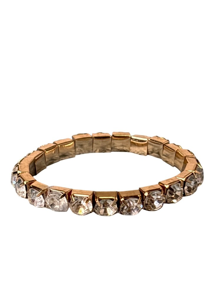 Vintage Goldtone Clear Rhinestone Stretchy Bracelet 7.75 inches Unstretched