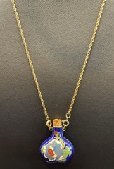 VTG Gold Tone 18 1/2” Necklace Blue Enamel Floral Cloisonne Bottle Poison Vase