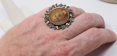 Antique c. 1900 Victorian Man Photo Portrait Ring Enamel & Gold Filled sz. 8.5