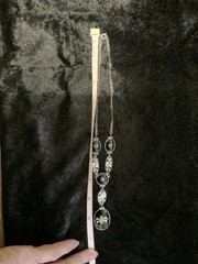 Vintage Art Deco Style Filigree Floral Enamel Black Glass Delicate Necklace 14”