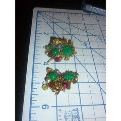 Vtg ART Arthur Pepper Asian Pagoda Dangle Earrings Faux Carved Jade Buddha