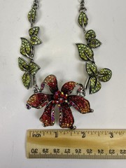 Vintage Kirks Folly Silver Tone Rhinestone Orchid Rhinestone Statement Necklace