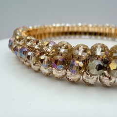 Vintage Gold Tone Beaded Jewelry Set – Wire Wrapped Bangle & Hoop Earrings