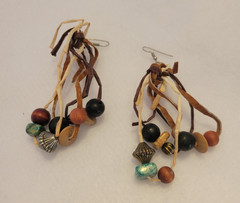 Vtg Boho Dangle Earrings Mixed Beaded Leather Wood Metal Stone Fashion Jewelry