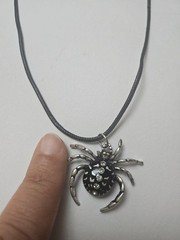 Vintage Style Spider Pendant Necklace Black Enamel Rhinestone Silver Tone Gothic