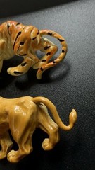 Lind Gal Lion & Tiger Brooches Lot Of 2 Orange Stripes Enamel Figural Pins Vtg