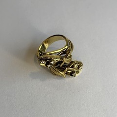 Vintage Gold Tone Leaves Clear Rhinestone Bypass Cocktail Ring Size 6.25