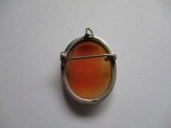 800 Silver Shell Cameo 1 1/8″ Brooch / Pendant Woman Facing Right Victorian