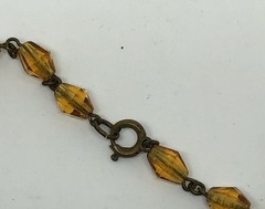 ANTIQUE ART DECO/NOUVEAU CZECH CITRINE GLASS PENDANT W/CRYSTAL CHAIN-ENAMELED