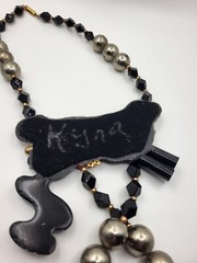 Signed Artist Made Kyna Black Lucite Large Beaded Unusual Double Sided Necklace