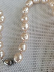 Vintage Signed Les Bernard Baroque Faux Pearls Cream Hand Knotted 29”Necklace