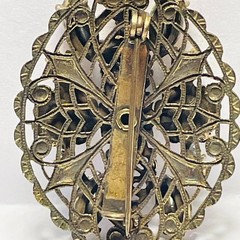 VINTAGE Gold Tone Filigree Amber Rhinestone Brooch AB Navette Statement