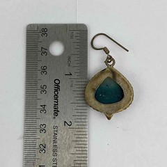 Sterling Silver 925 Teal Agate Cabochon Teardrop Drop Earrings Vintage 14.9g