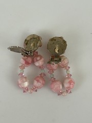 Unsigned Miriam Haskell Pink Art Glass Beaded Necklace Earrings Set 18” READ