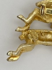 Deer & Fawn Mom & Baby Leaping Pin Jumping Gazelle Vintage Animal Brooch Gold Tn
