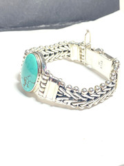 Vintage Heavy Exex Claudia Agudelo Sterling Woven Turquoise Bracelet 6.25″-6.5″